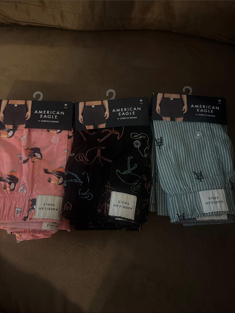 American Eagle Boxers Mens Medium 3 Pack Pink Flamingo Toucan